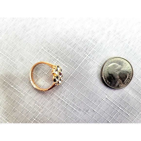 Vintage Gold Cubic Zirconia Snowflake Ring W Pink Jewel Center Size 8 Women's - Picture 2 of 2